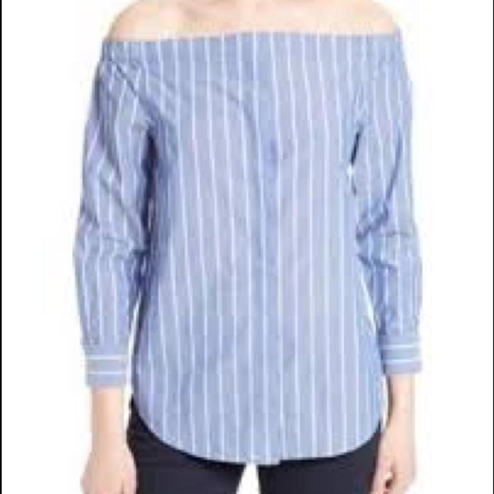 Equipment blue off shoulder button down size Small